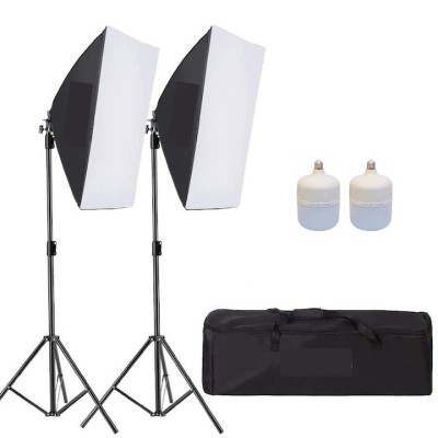 Kit de 2 softboxuri, 2 trepiezi reglabili 200 cm, 2 becuri LED 50W, geanta de transport inclusa foto