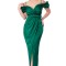 Rochie maxi Serena fara maneci din satin verde crapata pe picior - M(38)
