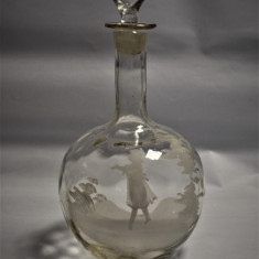Decantor / Sticla lichior cu dop - sticla pictata Mary Gregory Boemia cca. 1900