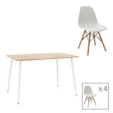 Cumpara ieftin Set de 5 buc masa si scaune Julita-Cuba plastic PP-MDF alb-sonoma 120x80x75 cm