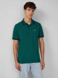 s.Oliver Tricou polo barbati cu imprimeu cu logo si detalii contraste, Verde inchis, S