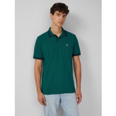 s.Oliver Tricou polo barbati cu imprimeu cu logo si detalii contraste, Verde inchis, S