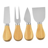 Set de 4 cutite pentru branza cu maner din lemn, inox