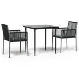 Set mobilier gradina cu perne, 3 piese, negru, poliratan &amp; otel