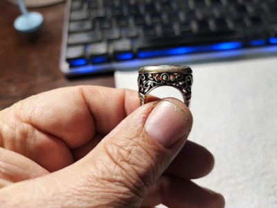 Inel vintage cu zirconiu portocaliu foto