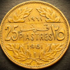 Moneda exotica 25 PIASTRES - LIBAN, anul 1961 * cod 767 = excelenta