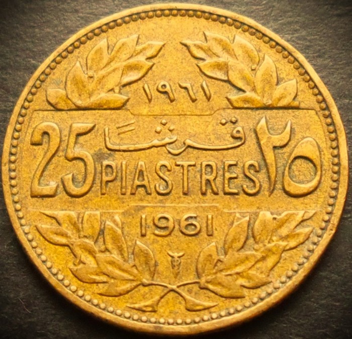 Moneda exotica 25 PIASTRES - LIBAN, anul 1961 * cod 767 = excelenta