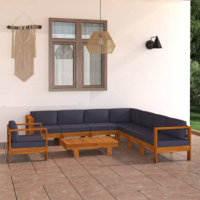 vidaXL Set mobilier grădină perne gri &amp;icirc;nchis, 9 piese, lemn acacia foto