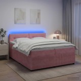 Cumpara ieftin Pat boxspring cu saltea cu benzi LED Roz 200 x 200 cm Catifea