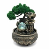 Fantana arteziana decorativa cu bonsai licheni naturali si lumini LED , fantana zen cu apa curgatoare pentru casa, birou sau cadou elegant