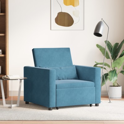 vidaXL Pat de zi Convertibil Albastru Velvet 3-in-1 foto
