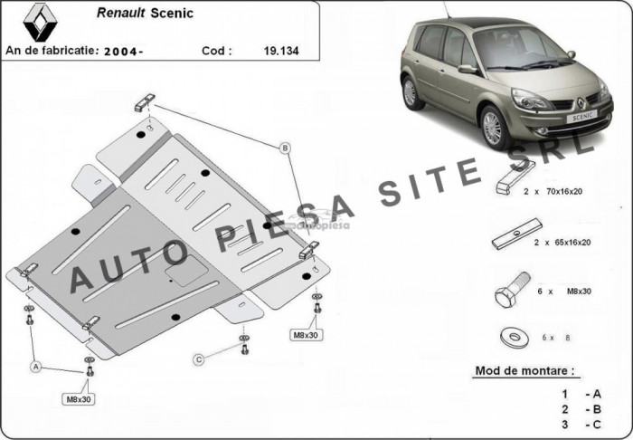 Scut metalic motor Renault Scenic 2 II fabricat incepand cu 2004 APS-19,134