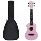 VidaXL Set ukulele Soprano pentru copii, cu husă, roz, 23&quot;