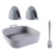 Set 4 accesorii pentru friteuza cu aer, cos din silicon, 2 manusi si perie din silicon, dimensiuni cos 20.5 x 20.5 cm, gri