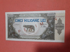 Bancnote romanesti 5milioane 1947 specimen aunc plus foto
