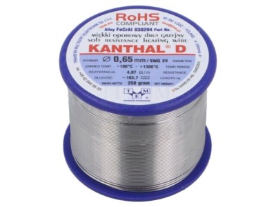 Fir rezistenţă KANTHAL 4,07&amp;Omega;/m 0,65mm 0,25kg 100-1300&amp;deg;C foto