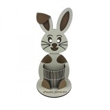 Iepuras decorativ cu suport 24 cm lungime x 12 cm latime x 11 cm inaltime pentru creioane sau ou personalizat cu textul Paste fericit confectionata di, Oem