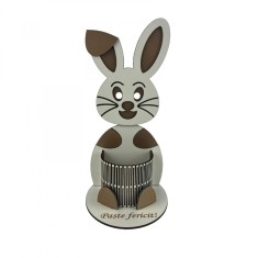 Iepuras decorativ cu suport 24 cm lungime x 12 cm latime x 11 cm inaltime pentru creioane sau ou personalizat cu textul Paste fericit confectionata di