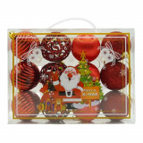Set de 12 ornamente de brad, Flippy, de tip Glob, Rosu, din polistiren, cu finisaj sclipitor , cutie 6 cm adancime x 23 cm lungime x 18 cm inaltime