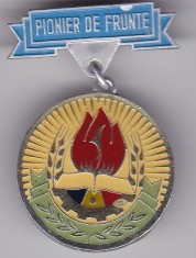 INSIGNA PIONIER Medalie Pionier de frunte Bareta Aluminiu vopsit Medalion Aluminiu email la rece