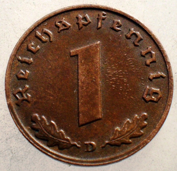 2.510 GERMANIA WWII 1 REICHSPFENNIG 1939 D EROARE