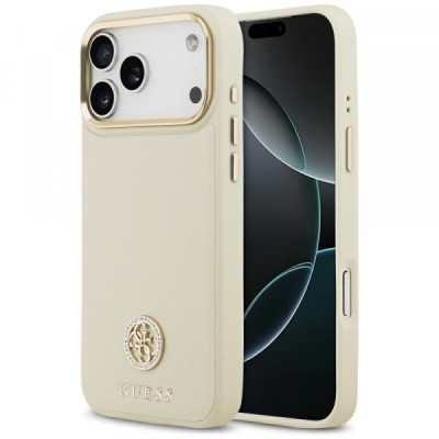 Husa MagSafe pentru Apple iPhone 17 Pro Max, Guess, Grained Strass Logo, Bej foto