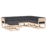Set mobilier de gradina cu perne, 7 piese, lemn masiv de pin