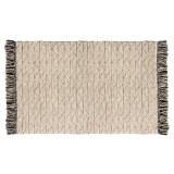 Covor cu franjuri, design modern, motiv geometric zig zag, bumbac, crem, 130 x 90 cm