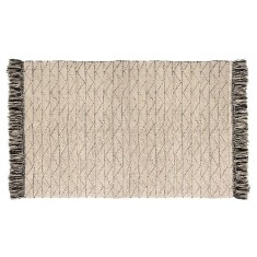 Covor cu franjuri, design modern, motiv geometric zig zag, bumbac, crem, 130 x 90 cm foto