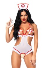Costum Asistenta Sexy Roleplay Naughty Nurse, Alb+Rosu, Marime Universala foto
