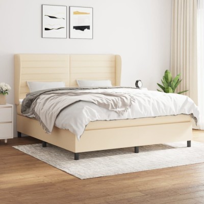 vidaXL Pat box spring cu saltea, crem, 160x200 cm, material textil 3128058 foto