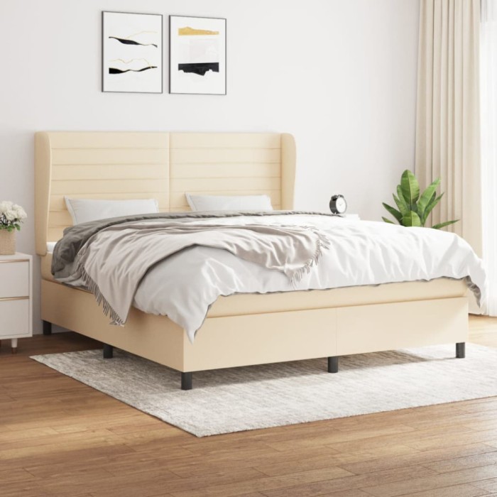 vidaXL Pat box spring cu saltea, crem, 160x200 cm, material textil 3128058