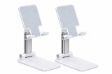Cumpara ieftin Set 2 suporturi telefon pliabile reglabile, compatibile smartphone si tableta pana la 10 inch (25.4 cm), antiderapante, alb