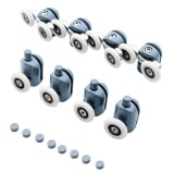 Set 8 Role Cabina Dus, Universale, Duble, Superioare/Inferioare, Plastic/Metal, Rezistente Coroziune, Reversibile, Cadru Lucios, Alb/Gri