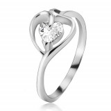 Inel argint, contur de inimă cu zirconiu transparent - Marime inel: 49