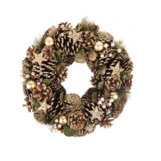 Decoratiune Craciun, coroana cu conuri si globuri, auriu, 34 cm GartenVIP DiyLine