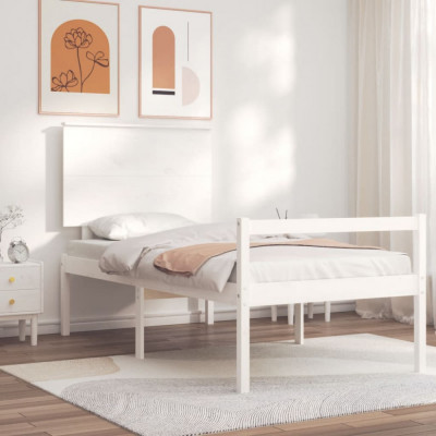 vidaXL Cadru de pat senior cu tăblie, 100x200 cm, alb, lemn masiv foto