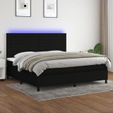 Gossi pat cu arcuri, saltea si led, negru, 200x200 cm, textil
