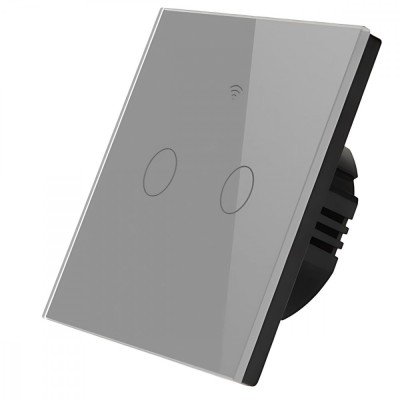 Intrerupator inteligent cu touch, Wifi, 2 canale, 10A, Gri foto