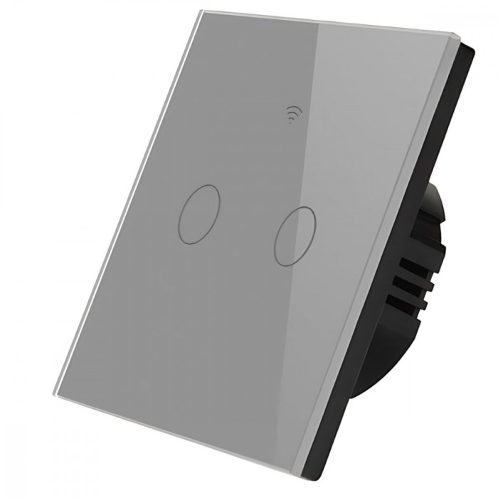 Intrerupator inteligent cu touch, Wifi, 2 canale, 10A, Gri