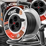 Rola prelungitor cablu negru, cu cadru metalic, 25 metri 3 x 1,5 mm Verke
