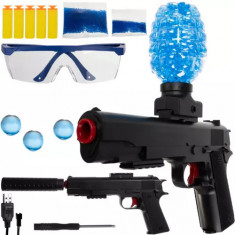 Pistol cu bile din gel si gloante din spuma, Welora®, Raza de actiune 15 m, Ochelari de Protectie, Capacitate de inmagazinare 600 bile diametru 7-8 mm