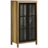 HOMCOM Dulap pentru Bucătărie Modern cu Uși din Sticlă, Ideal pentru Sufragerie și Birou, Design Contemporan, Maro | Aosom Romania