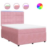 Cumpara ieftin Pat box spring cu saltea, roz, 140x190 cm, catifea
