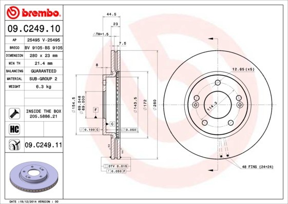 BREMBO 09.C249.11 PRIME LINE - UV Coated Disc frana