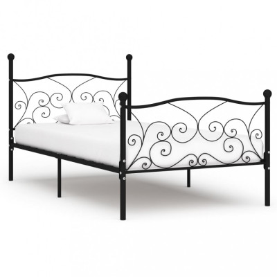 Cadru de pat cu bază din șipci, negru, 100 x 200 cm, metal foto