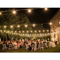 Ghirlanda lumini exterior 13 m, cu 20 becuri led rotunde, cablu alb, lumina calda