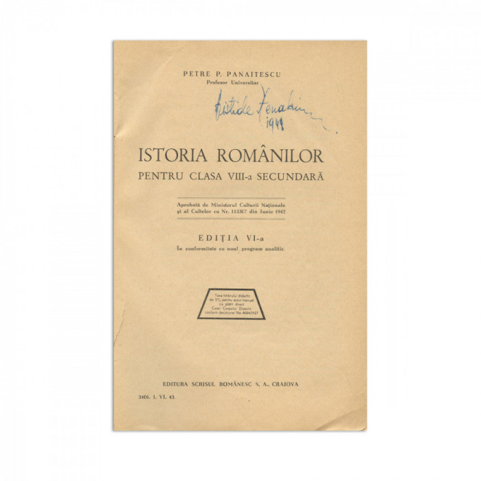 Petre P. Panaitescu, Istoria Rom&acirc;nilor pentru clasa a VIII-a secundară, 1943 - D