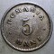 R.008 ROMANIA 5 BANI 1900 VARIANTA CRUCE SPRE STANGA