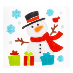 Autocolante Geam, Gel, Om de Zăpadă și Cadouri, Multicolor, Dimensiuni 14x15 cm